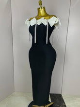 2025 Women Celebrity Sexy Off Shoulder Flower Diamonds Black Bow Tie Maxi Long XL Bandage Dress Elegant Evening Club Party Dress